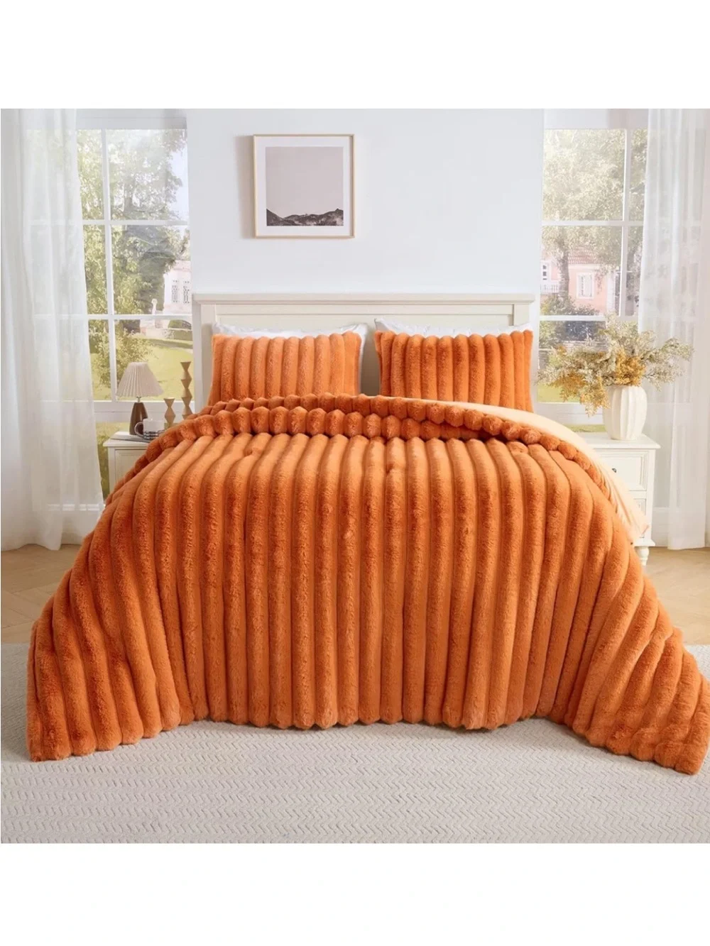 Ultra-Soft Spandex Rabbit Fur Bubble Comforter - Orange